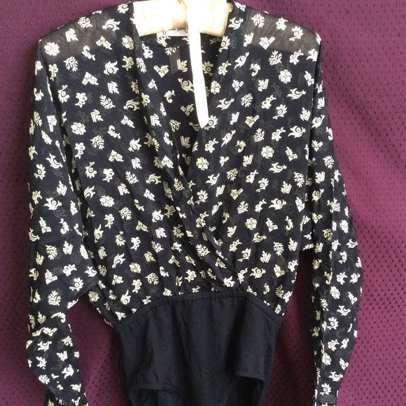 Jean Paul Germany Sheer Crisscross Navy and cream Body Suit Small Size 6 - Picture 5 of 15